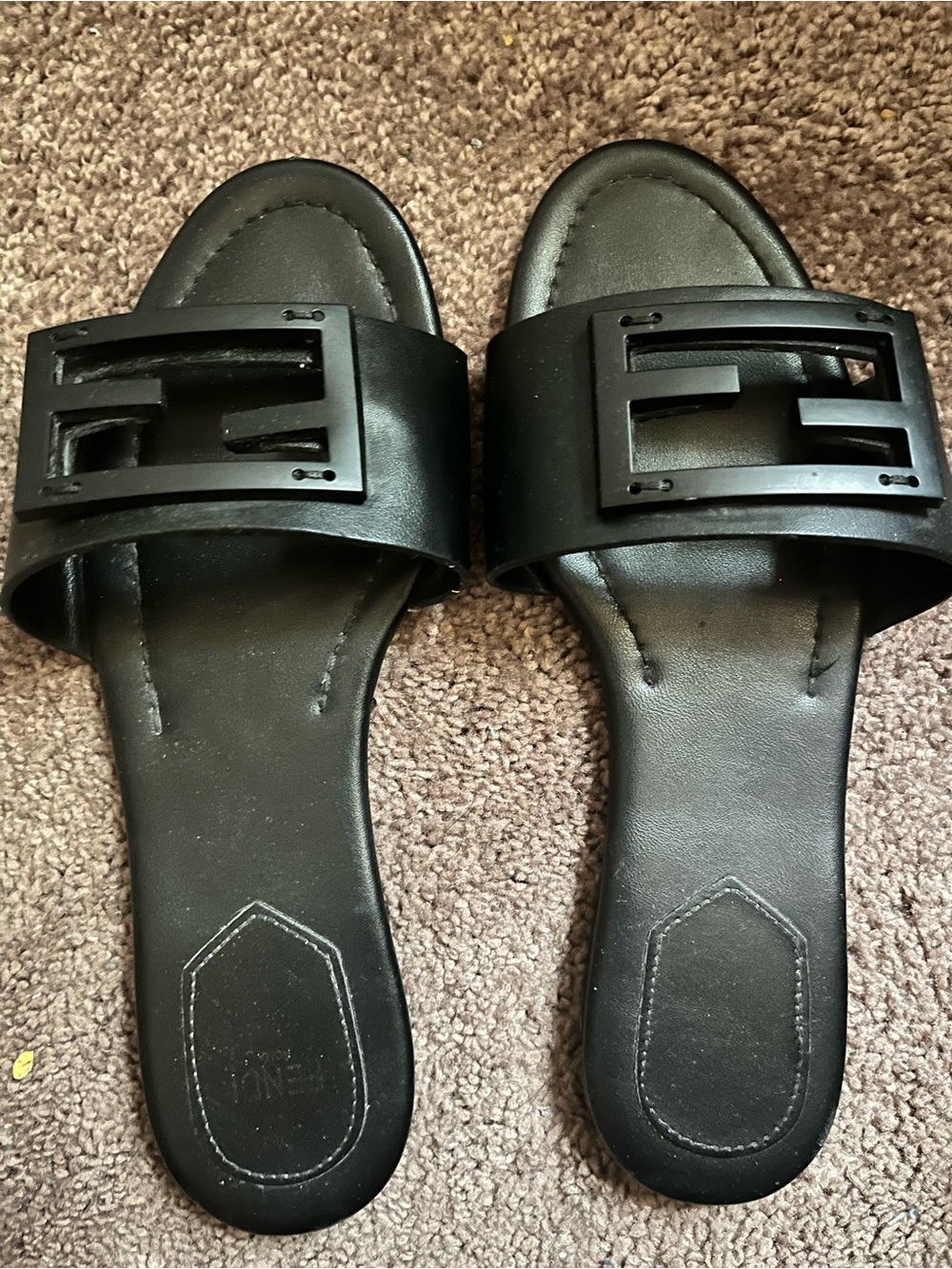 Black Slide Sandals with Geometric Buckle